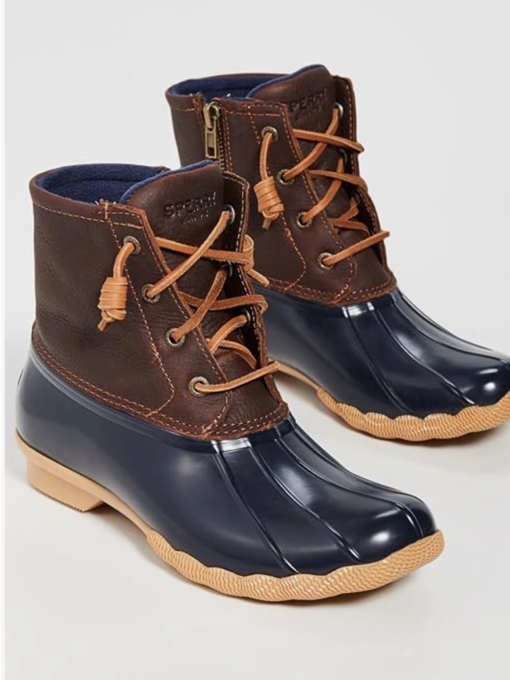 Sperry Navy Rubber & Brown Leather Lace-Up Duck Boots